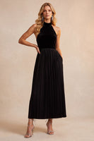 Load image into Gallery viewer, Olive A-Line Halter Pleated Long Wedding Guest Dress