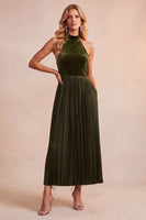 Load image into Gallery viewer, Olive A-Line Halter Pleated Long Wedding Guest Dress