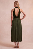 Load image into Gallery viewer, Olive A-Line Halter Pleated Long Wedding Guest Dress