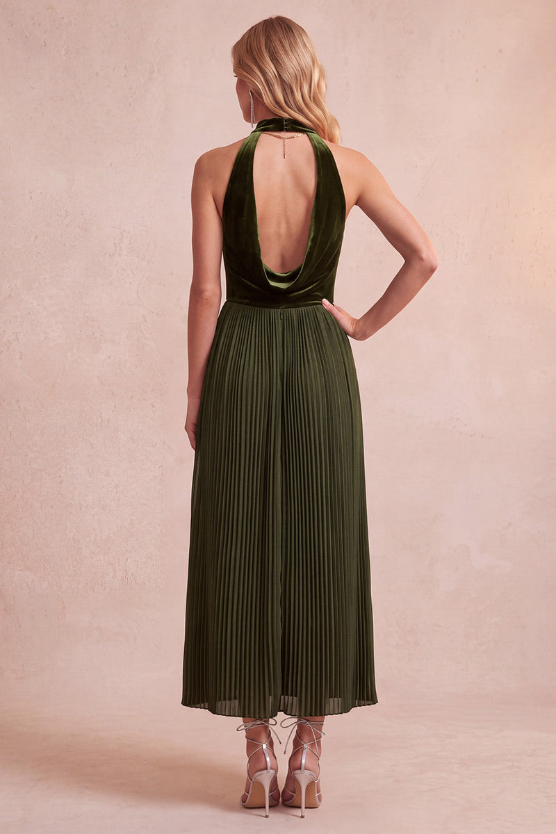 Load image into Gallery viewer, Olive A-Line Halter Pleated Long Wedding Guest Dress