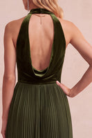 Load image into Gallery viewer, Olive A-Line Halter Pleated Long Wedding Guest Dress