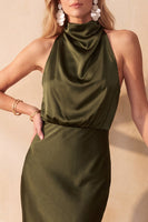 Load image into Gallery viewer, Purple Bodycon High Neck Long Satin Wedding Guest Dress
