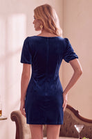 Load image into Gallery viewer, Burunt Orange Velvet V-Neck Puff Sleeves Short Wedding Guest Dress with Bow