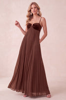 Load image into Gallery viewer, Coffee A-Line Pleated Long Wedding Guest Dress with Pockets