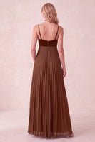 Load image into Gallery viewer, Coffee A-Line Pleated Long Wedding Guest Dress with Pockets
