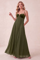 Load image into Gallery viewer, Coffee A-Line Pleated Long Wedding Guest Dress with Pockets