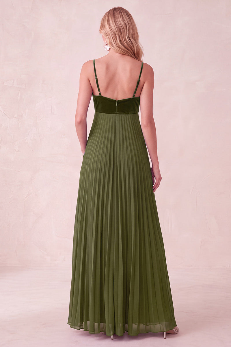 Load image into Gallery viewer, Coffee A-Line Pleated Long Wedding Guest Dress with Pockets