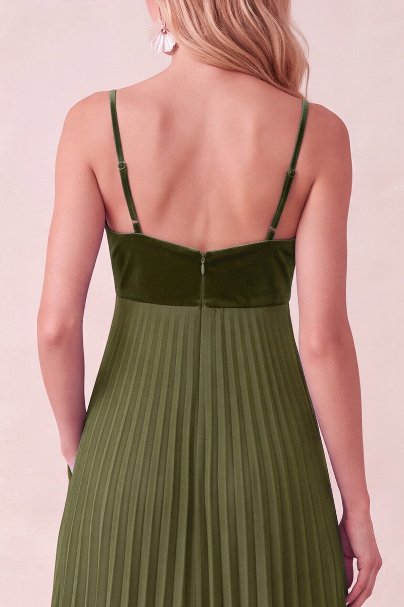 Load image into Gallery viewer, Coffee A-Line Pleated Long Wedding Guest Dress with Pockets