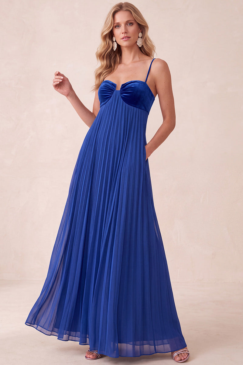 Load image into Gallery viewer, Coffee A-Line Pleated Long Wedding Guest Dress with Pockets