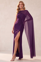 Load image into Gallery viewer, Navy Mermaid Bateau Neck Long Wedding Guest Dress with Cape