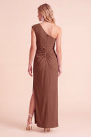 Load image into Gallery viewer, Light Purple Sheath One Shoulder Ruched Long Wedding Guest Dress with Slit