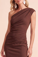 Load image into Gallery viewer, Light Purple Sheath One Shoulder Ruched Long Wedding Guest Dress with Slit