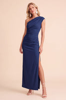 Load image into Gallery viewer, Light Purple Sheath One Shoulder Ruched Long Wedding Guest Dress with Slit