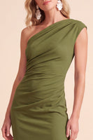 Load image into Gallery viewer, Light Purple Sheath One Shoulder Ruched Long Wedding Guest Dress with Slit