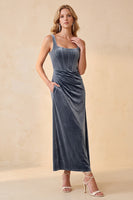 Load image into Gallery viewer, Olive Corset Bodycon Ruched Long Wedding Guest Dress with Pockets