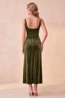 Load image into Gallery viewer, Olive Corset Bodycon Ruched Long Wedding Guest Dress with Pockets