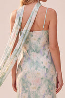 Load image into Gallery viewer, Light Green Floral Sheath Spaghetti Straps Long Wedding Guest Dress with Pockets