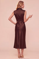 Load image into Gallery viewer, Dark Blue Sheath High Neck Satin Long Wedding Guest Dress with Lace