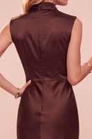 Load image into Gallery viewer, Dark Blue Sheath High Neck Satin Long Wedding Guest Dress with Lace