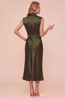 Load image into Gallery viewer, Dark Blue Sheath High Neck Satin Long Wedding Guest Dress with Lace