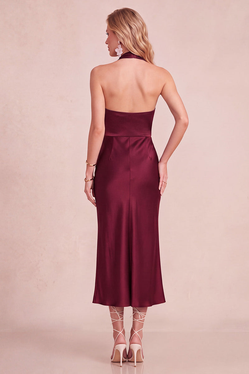 Load image into Gallery viewer, Peacock Green Satin Bodycon Halter Long Wedding Guest Dress with Lace