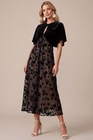 Load image into Gallery viewer, Black A-Line Floral Keyhole Long Wedding Guest Dress with Cape