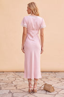 Load image into Gallery viewer, Blush Bodycon V-Neck Flutter Sleeves Long Wedding Guest Dress with Lace