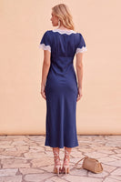 Load image into Gallery viewer, Blush Bodycon V-Neck Flutter Sleeves Long Wedding Guest Dress with Lace