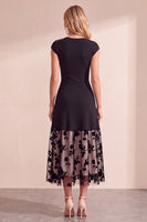 Load image into Gallery viewer, Black A-Line Round Neck Floral Long Wedding Guest Dress