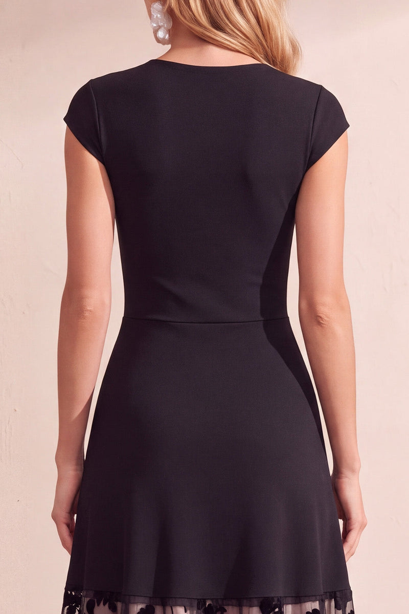 Load image into Gallery viewer, Black A-Line Round Neck Floral Long Wedding Guest Dress