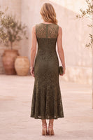 Load image into Gallery viewer, Olive Bodycon Ruffled Lace Long Wedding Guest Dress with Pockets