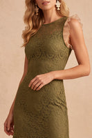 Load image into Gallery viewer, Dark Blue Lace Bodycon Round Neck Ruffled Long Wedding Guest Dress