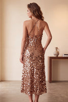 Load image into Gallery viewer, Sparkly Sequin Coffee Sheath Halter Long Formal Dress with Pockets
