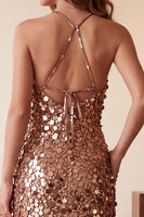 Load image into Gallery viewer, Sparkly Sequin Coffee Sheath Halter Long Formal Dress with Pockets