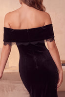 Load image into Gallery viewer, Black Mermaid Velvet Off the Shoulder Long Formal Dress with Beading