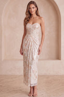 Load image into Gallery viewer, Sparkly Ivory Floral Sheath Ruched Sequin Sweetheart Long Formal Dress