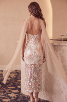 Load image into Gallery viewer, Floral Sparkly Ivory Sequin Sheath Long Formal Dress with Neck Scarf
