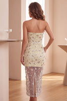 Load image into Gallery viewer, Floral Light Yellow Sparkly Sequin Sheath Long Formal Dress with Pockets