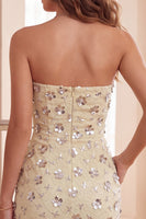 Load image into Gallery viewer, Floral Light Yellow Sparkly Sequin Sheath Long Formal Dress with Pockets