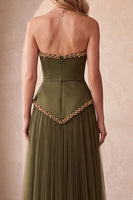 Load image into Gallery viewer, Olive Pleated A-Line Strapless Beaded Tulle Long Formal Dress