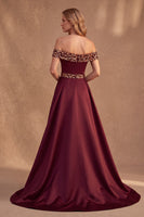 Load image into Gallery viewer, Burgundy Mermaid Sequin Off the Shoulder Long Formal Dress