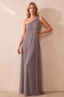 Load image into Gallery viewer, Sparkly Fog Sequin One Shoulder Sheath Long Formal Dress