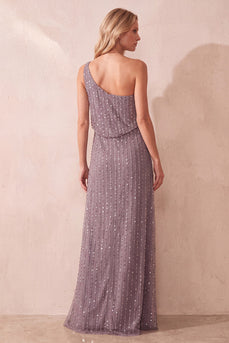 Sparkly Fog Sequin One Shoulder Sheath Long Formal Dress