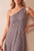 Load image into Gallery viewer, Sparkly Fog Sequin One Shoulder Sheath Long Formal Dress