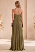 Load image into Gallery viewer, A-Line Olive Pleated Sweetheart Beaded Long Formal Dress