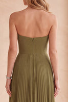 Load image into Gallery viewer, A-Line Olive Pleated Sweetheart Beaded Long Formal Dress