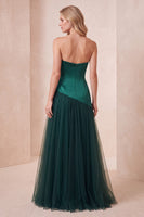 Load image into Gallery viewer, Dark Green Strapless A-Line Beaded Long Formal Dress