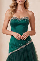 Load image into Gallery viewer, Dark Green Strapless A-Line Beaded Long Formal Dress