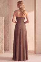Load image into Gallery viewer, Coffee A Line Beaded Strapless Long Formal Dress with Sequins