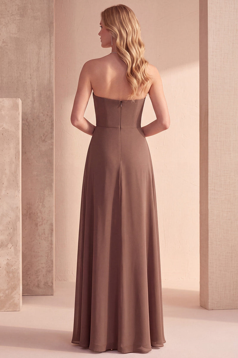 Load image into Gallery viewer, Coffee A Line Beaded Strapless Long Formal Dress with Sequins